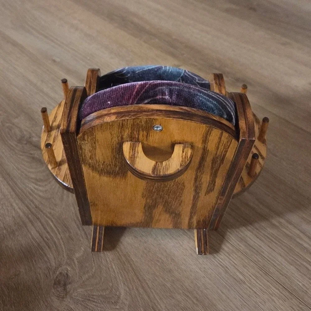 Vintage Wooden Rocking Chair Spool Holder Organizer with Drawer Floral‎ Fabric